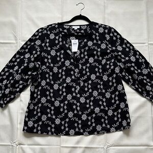J. Jill Black and White Floral Embriodered Blouse